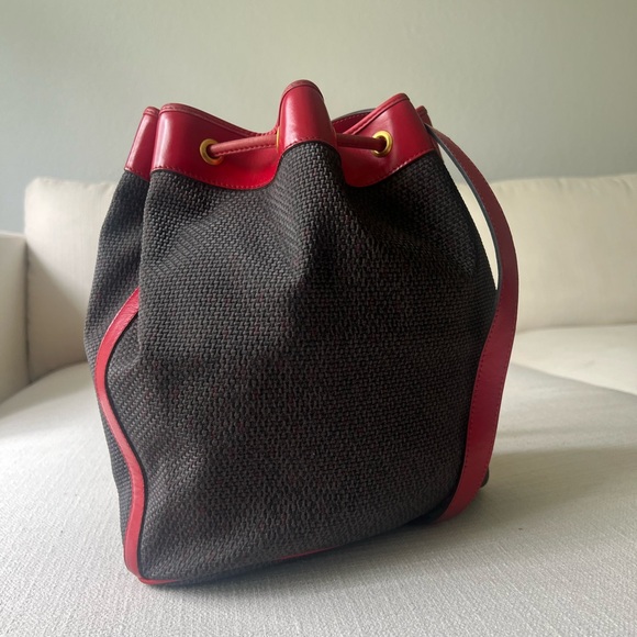 YVES SAINT LAURENT YSL NOE CANVAS BUCKET DRAWSTRING BAG RED - Picture 6 of 12